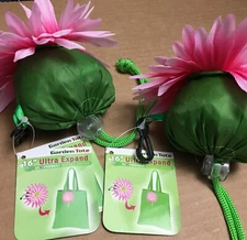 REUSABLE SHOPPER BAG ULTRA EXPAND PINK WILDFLOWER GREEN BAG GARDEN TOTE ,2 PIECE