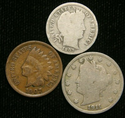 #ad #ad Old US Coin Estate Lot Barber Dime Indian Head Cent Liberty Nickel 3 Coin Set $11.92