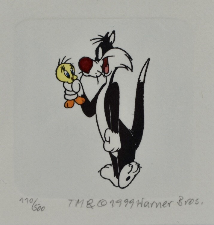 Sylvester the Cat & Tweety Bird Etching Warner Bros Looney Tunes