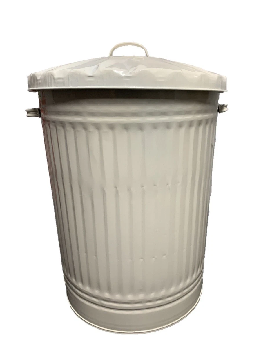 CREAM 90L LARGE METAL BIN TRASH CAN DUSTBIN WASTE HORSE ANIMAL FEED WITH LID