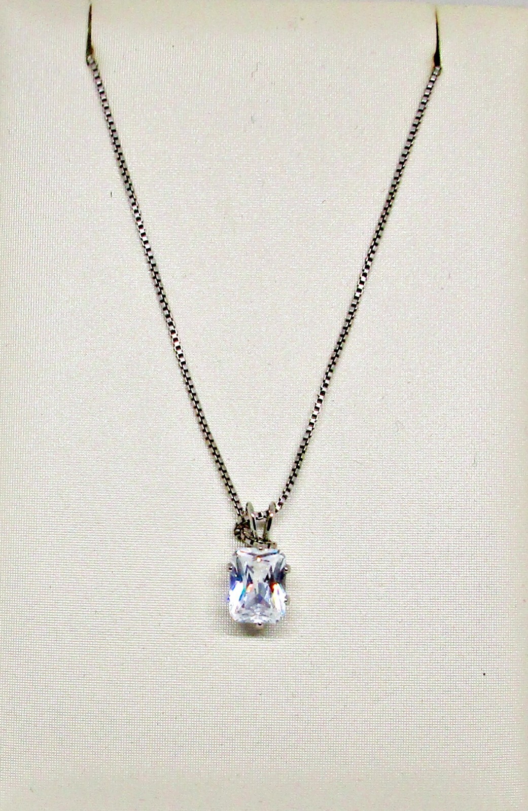 Vintage Italy Signed K 925 Sterling Silver Crystal Solitaire Pendant