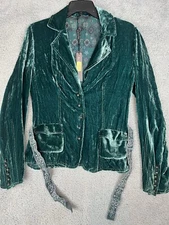 ELIE TAHARI Greenish Blue Velvet Boho Fitted Jacket Snap Front & Cuff NWT! Small