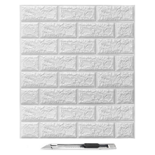 30Pcs 3D Brick Wallpaper in White, Faux Foam Brick Wall Panels Peel and Stick, W - Picture 1 of 9