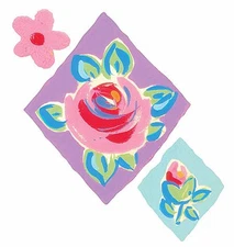 Harlequin Rose 25 Flower Wallies Pink Diamond Stickers Purple Blue Border Decals