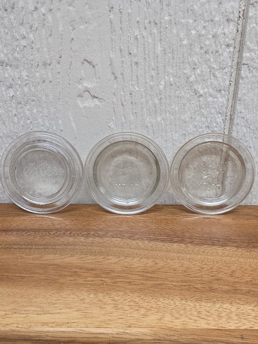 Antq Canning Jar Clear Glass Lids 2 Ball #10 Lids 1 Kerr Round 2.5" Set Of 3