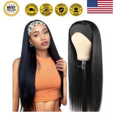 Headband Wig Human Hair Straight 18 Inch Headband Wigs for Black Women Gluele...