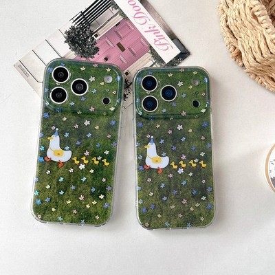 Trendy Cute Duck IML Glitter Green Soft Edge Phone Case for iPhone 13-17 Pro Max