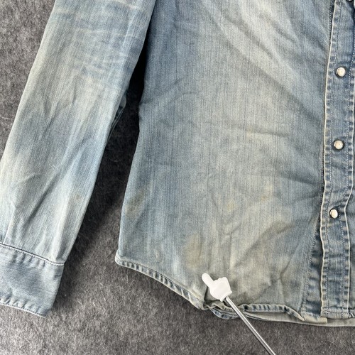 The Kooples jeans Distressed Denim Button Up Pearl Snap Shirt M - Picture 4 of 16