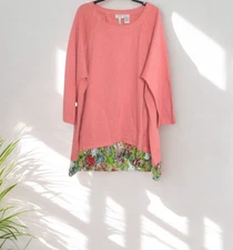 LOGO by Lori Goldstein XL Coral Tunic Top with Floral Hem