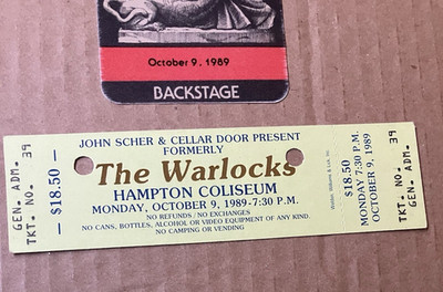 Grateful Dead/ WARLOCKS Ticket & Backstage Pass, Hampton, VA  10/9/89 UNUSED