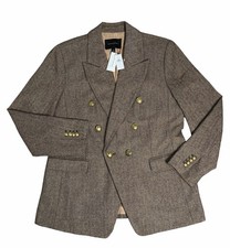 Banana Republic Women's Brown Herringbone Tweed Double Breasted Blazer Sz 16 NWT