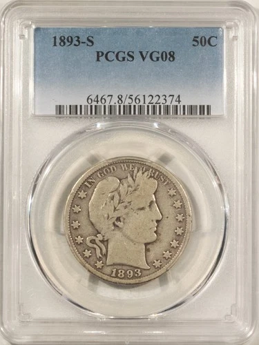 1893-S BARBER HALF DOLLAR – PCGS VG-8, TOUGH!