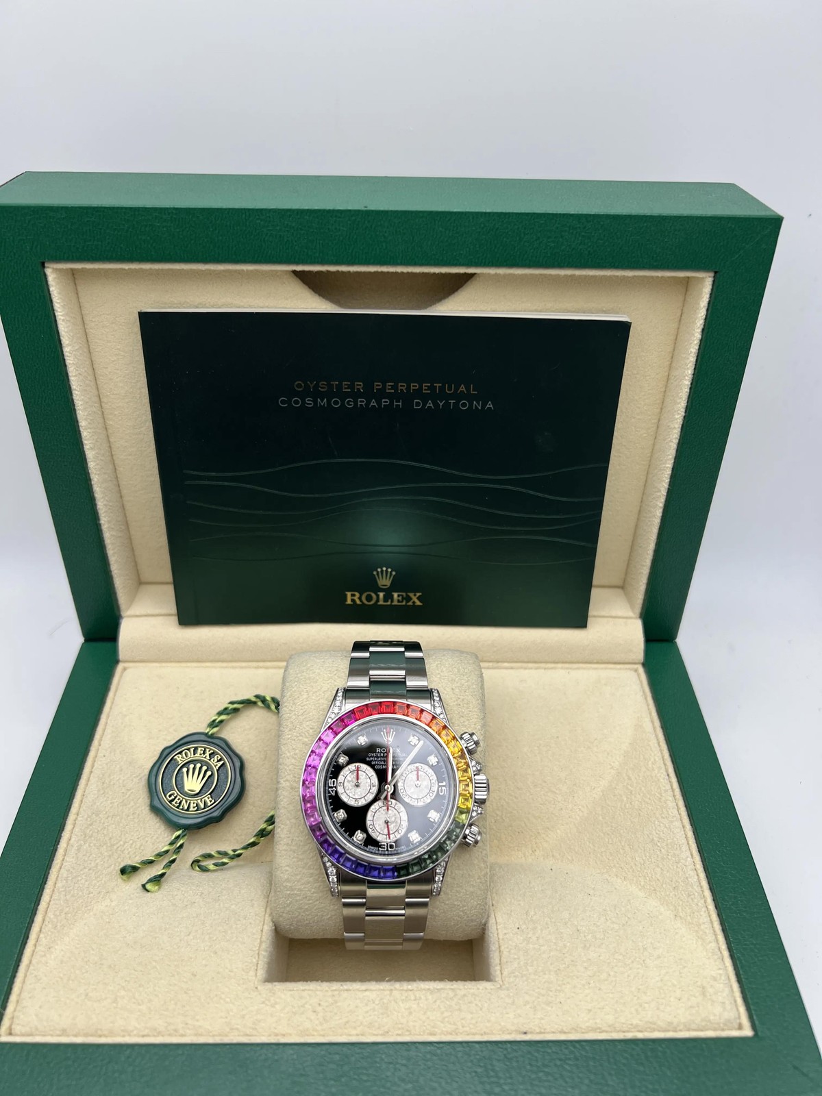 Rolex Daytona 116520 40mm Custom Rainbow Sapphire Bezel Diamond
