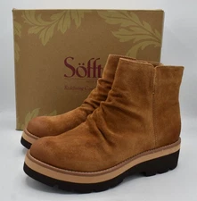 Sofft Womens Size 9 Pecola Brandy Suede Ruched Waterproof Booties Boots Shoes