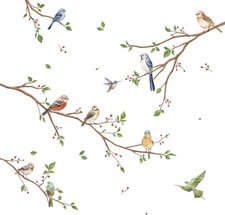 Bird on Tree Branch Wall Decals Watercolor Birds Flower Wall Stickers Bedroom
