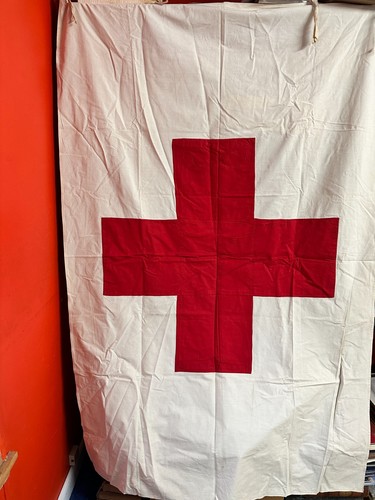 HUGE Vintage American USA Red Cross Flag 88x67 Cotton World War WWII WWI G2U