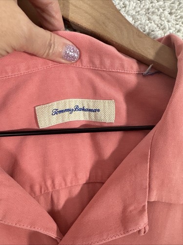 Tommy Bahama Silk Button Down Shirt Short Sleeve Salmon Size L - Picture 3 of 7