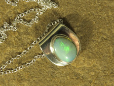 Green opal pendant opal necklace 925 Silver + 18” silver chain green blue fires