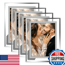 Vienrose 8x10 Picture Frame Set of 4, Clear Glass Photo Frames, Silver Edge