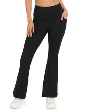 Women's Fold Over Yoga Pants with Pockets High Waist Flare Workout Leggings B...