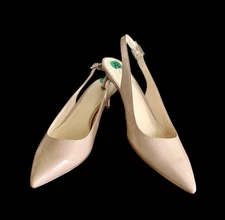 New Nine West Beige Nude Slingback Pointed Toe Kitten Heel Pumps Shoes – Size 8