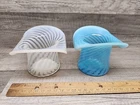 2 Fenton French Opalescent Spiral Optic Blue & White Art Glass Top Hats Vases 3"