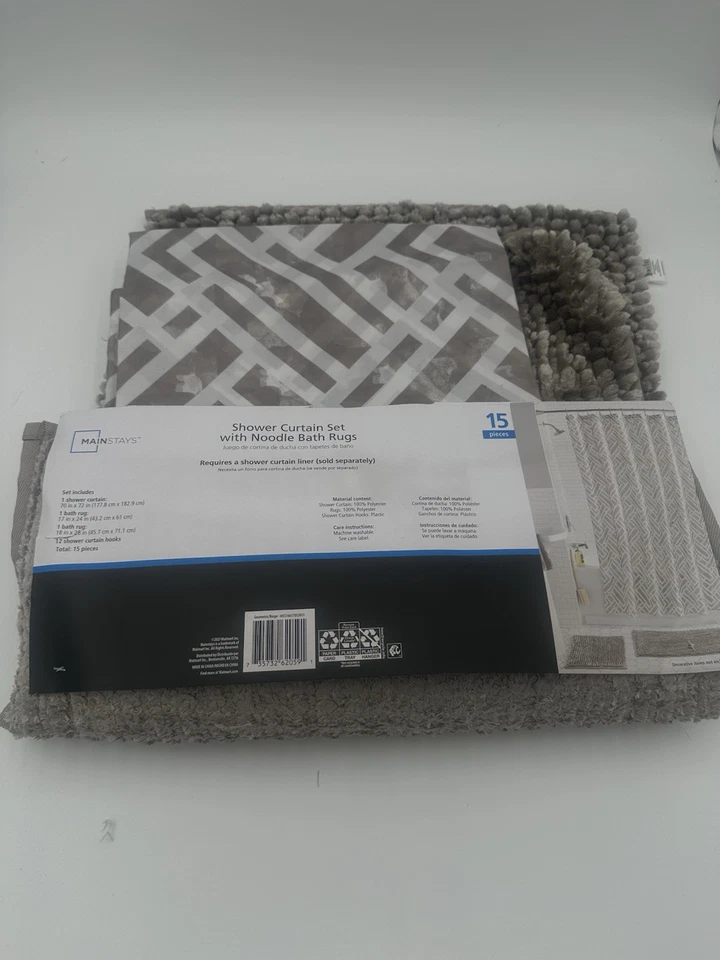 Mainstays Juego de Ducha 15 Piezas, Carrito de Ducha, Cortina de Ducha, Ganchos y Alfombra de Baño Foto 3 de 4