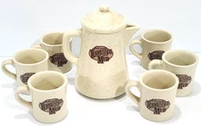 Jack Daniels Tennessee Mud 1 Quart Pot Pitcher And 6 Cups Stoneware Set