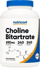 Nutricost Choline Bitartrate 650mg, 240 Vegetarian Capsules-Non-GMO, Gluten Free