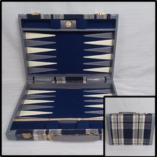 Vintage Aries of Beverly Hills Backgammon Travel Case Blue Gray Plaid CASE ONLY