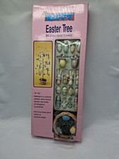 Vintage 18" Easter Tree with Cute Variety of 24 Hand-Painted Wood Ornaments