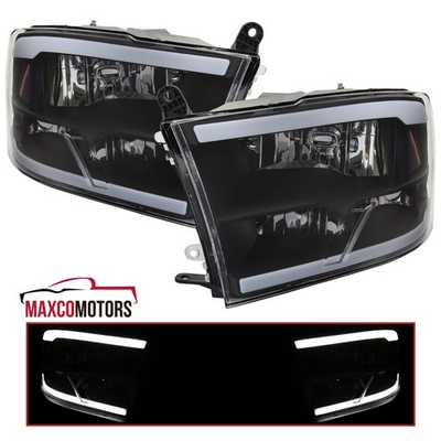 #ad Black Headlights Fits 2009 2018 Dodge Ram 1500 2500 3500 LED Strip Tube Lamps $149.49