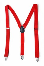 Bright Red Y-Back Suspenders Adjustable Braces with Leather-Style Patch  Clips