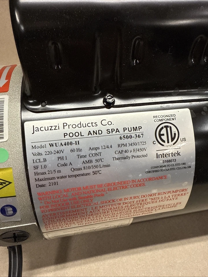 Bomba de chorro de bañera de hidromasaje Intertek WUA400-II 2" 6 HP 2 velocidades bomba de chorro de bañera de hidromasaje 230 v LEER Foto 4 de 4