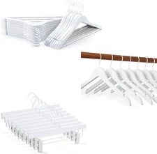 White Series - Extra Strong Luxury Wooden Hangers Deluxe Wooden Hanger for Pants