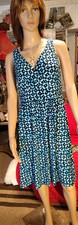 Chaps Women's Dress Size M Blue Print Stretch Knit Empire Waist