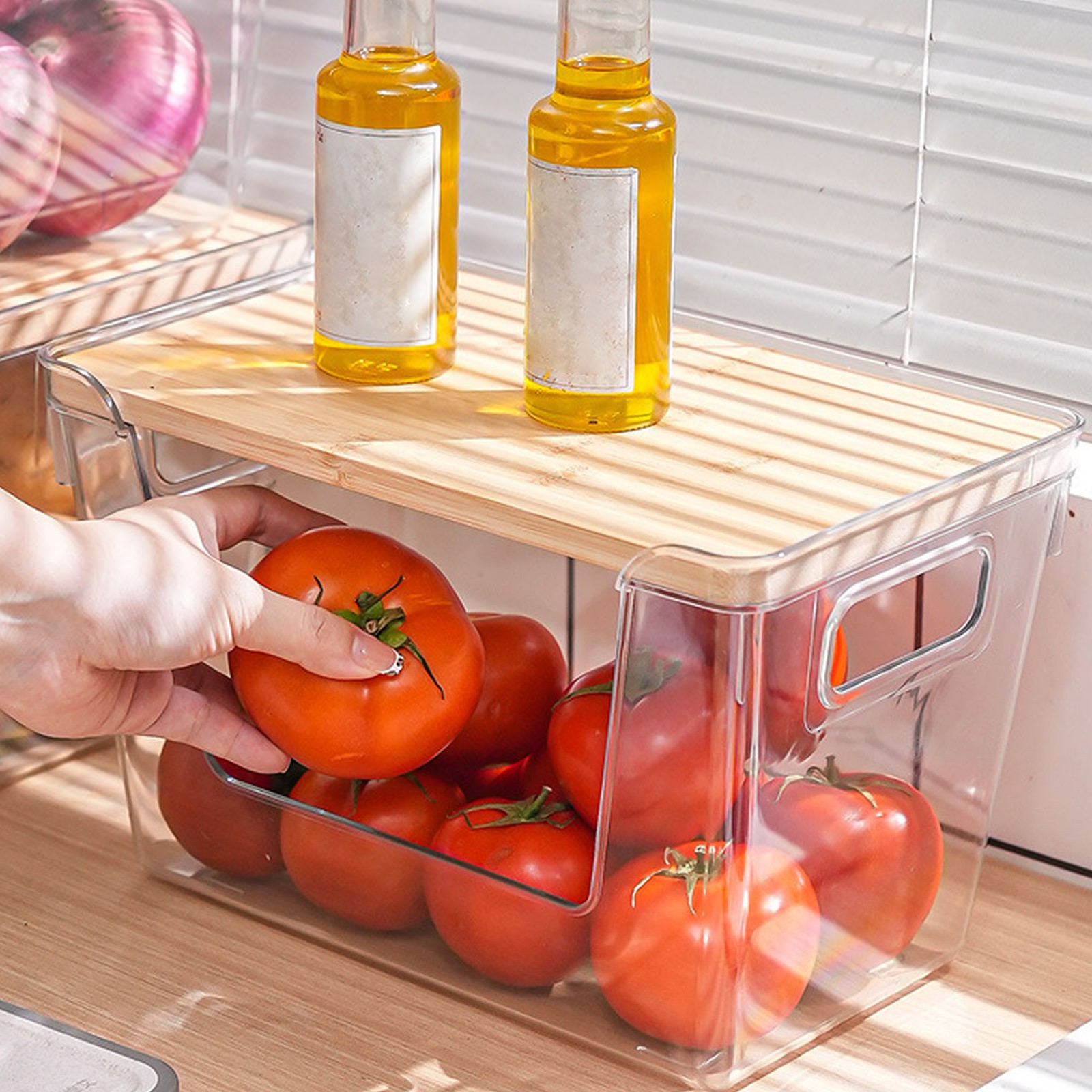 2pcs Pantry Organizer Bin Storage Container Clear Food Storage Cabinet Organizer