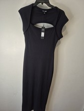 Fashion Nova Future Love Dress Womens L Black Ribbed Knit Cut Out Maxi Bodycon