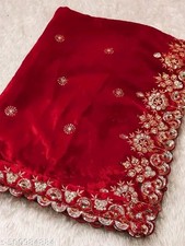 Red Heavy Embroidery Velvet Dupatta For Bride And Women 2.3 Mtr
