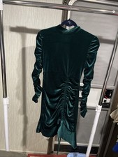 747 Women's Beautiful Longsleeve Dark Green Velour Scrunch Mini Dress, M