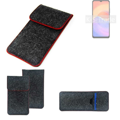 Filz Hülle für ZTE Voyage 30S 5G dunkelgrau roter Rand Case Tasche Schutz Hül