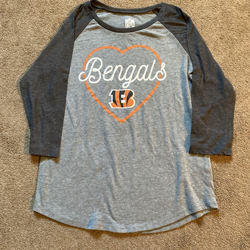 Girls Size 10-12, 3/4 Length Bengals Shirt, Gray And Orange