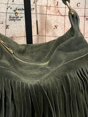 Wildleder Taschen Eimer Mädchen Damen mit Fransen Echtleder bordeauxgrün