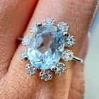 925 Sterling Silver Ring 8x6mm Natural Blue Topaz Zircon Handmade Flower Gift — photo 3