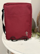 XL Burgundy Bible Cover With Book Marker. Cross On Front & Zipper