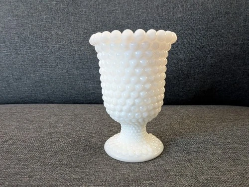 White Milk Glass Hobnail Vase Goblet 4" Tall Fenton?