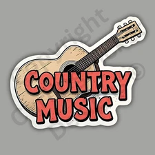 Country Music Acoustic Guitar Rustic Fun 3" Vinyl Sticker