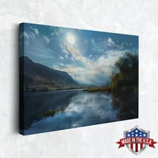 Mountain River Under a Painted Sky Wall Art, Canvas Print Poster for Home Decor