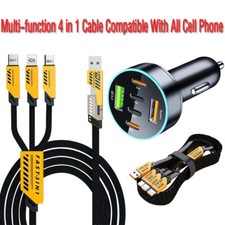 Multi-port 120W Type C Fast Car Charger For Samsung iPhone Android 4 IN 1 Cable