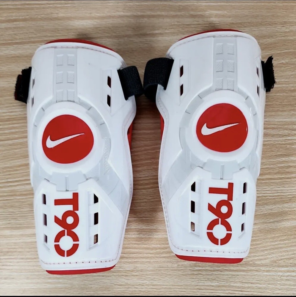 Nike T90 Large Shin Guards for 5’7”–5’11” White & Red SP0227-161